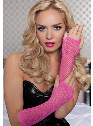 PTNKUIIY Damen Lange Netz Handschuhe,Frauen Fingerlose Fischnetz Lange Handschuhe Elastische Nylon Mesh Handgelenk Handschuhe Abendhandschuhe für 80er Jahre Mottoparty Kostüm Zubehör Halloween,Rose