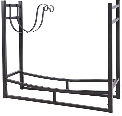 SCHMIDT security tools Kaminholzregal 83x33x75cm Stahl Schwarz Brennholzregal Holzstapelhilfe Holzunterstand Holz-Regal 2x extra Ablage-Haken