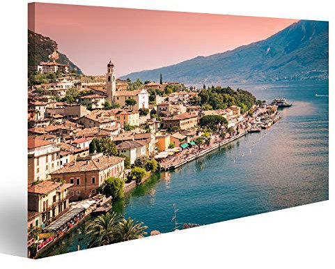 islandburner Bild auf Leinwand Limone Sul Garda Einer Kleinen Stadt Am Gardasee Italien Natur Leinwandbild Wandbild Prime Bilder für Wohnzimmer etc.