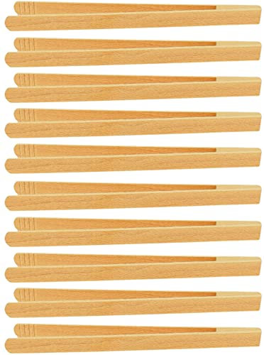 teemando® 10 X Marken Holz-Grillzange 40 cm aus Buchenholz für Wurst, Steaks und Gemüse. Die Bratwurst-Pinzette mit der Rillen-Fräsung