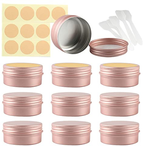 LusDoly Pack of 10, 50ml Rose Pink Empty Round Aluminium Tins Cosmetics Container Pots with Screw Lids for Lip Balm, Lotion, Cream, Masks, Mini Candles, Cosmetics