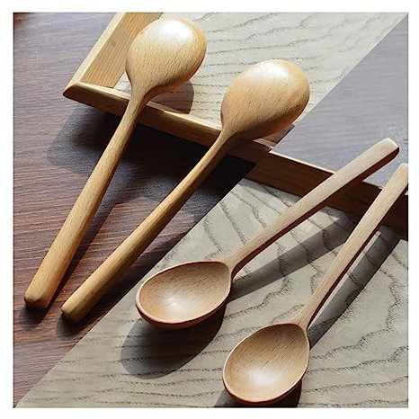 Cucchiai di Legno, 4 Pz 18CM Lungo Manico Cucchiaio di Legno Posate Cucchiai Da Tavolo Stile Giapponese Utensili Da Cucina In Legno per Mangiare e Miscelatura