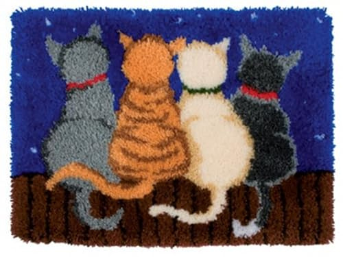 Raixleb Knüpfteppich zum Selber Knüpfen Set Erwachsene/Kind Vorbedruckt Leinwand All-In-One Set 51x38cm DIY Latch Hook Kits für Anfänger Profi für Hause Sofa Wandteppich Ideal Geschenke Katze
