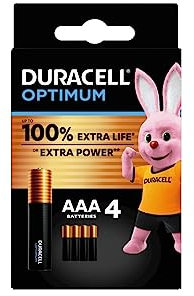 4X Duracell AAA Optimum (1 Blister Da 4 Batterie) 4 Pile (MX2400/MINI STILO/MICRO)