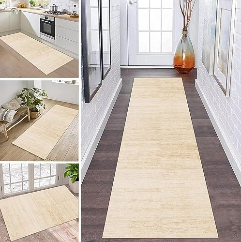 ZDYHMrj Läufer Teppich Lang Flur rutschfest Waschbar 100X500CM Küche Korridor TeppichLäufer für Flur Beige Schlafzimmer Wohnzimmer Polyester Teppichmatte Dauerhaft, Anpassbar Küchenteppich Meterware