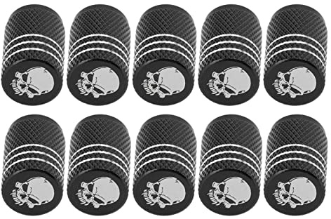 10 Stück Totenkopf-Muster Auto-Rad-Reifen-Ventilkappen Aluminium Auto Staubdichte Kappen Reifenrad Schaft Luftventilkappen Universell für Autos, SUVs, Fahrräder, LKWs (Schwarz)