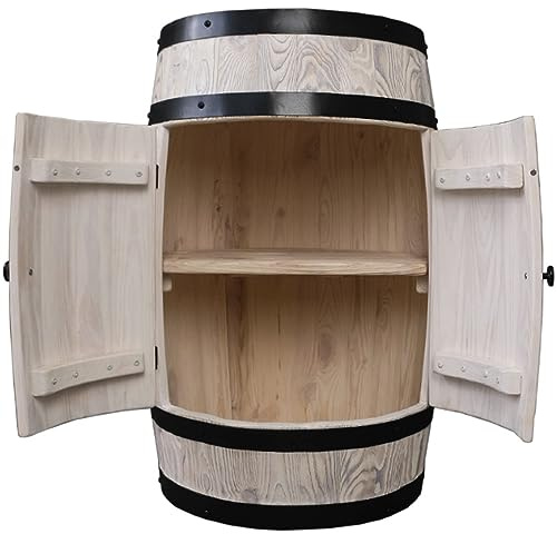 Vintage träfat med dörr, hylla för vin- och spritflaskor, vit färg, handgjord, hållare för whiskyster och barbord