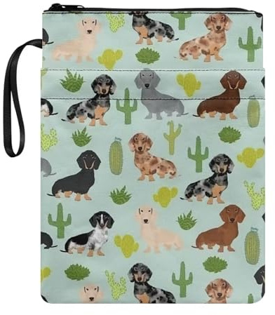 NETILGEN Daichshund hundkaktus dragkedja bokomslag med främre pennficka, bokskydd för pocketbok inbunden lärobok, 29 cm x 22 cm bokomslag bokälskare gåvor