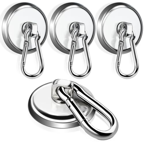 Magnethaken Starke Neodym Magnete mit Haken, 42mm Neodym Magnethaken mit drehbarem Karabiner, 360°Drehen Magnetkraft, 4 Stück