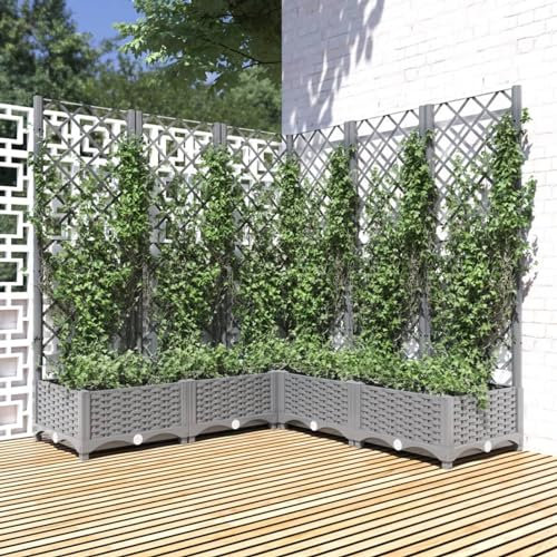 ShCuShan Pflanzkübel mit Rankgitter Hellgrau 120x120x121,5 cm PP PflanzküBel Mit Rankgitter Gartenzaun Sichtschutz Balkon Blumenkasten