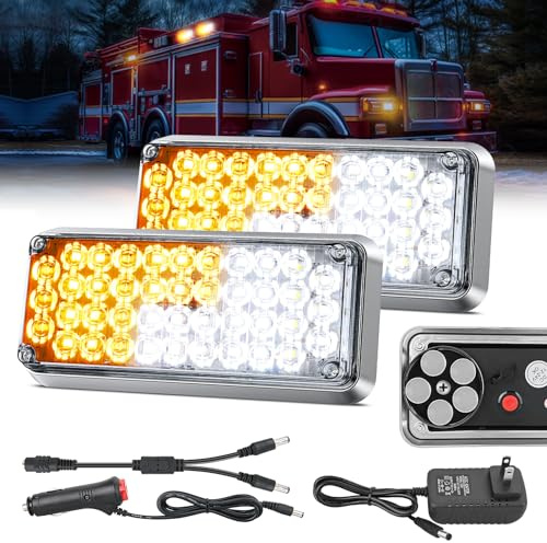 Nilight 2PCS 42LED Amber White Wireless Magnetic Strobe Lights Portable Warning Hazard Light Surface Mount Waterproof 5 Patterns for 12V 24V Cars Trucks Van Off Road Vehicles ATV