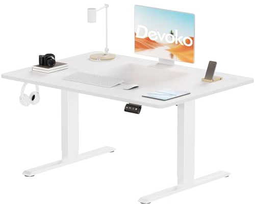 Devoko Bureau Assis Debout Électrique 120 x 60cm, Bureau Réglable en Hauteur de 71 cm à 119 cm avec 2 Hauteurs Mémorisables(Blanc, 120cm)
