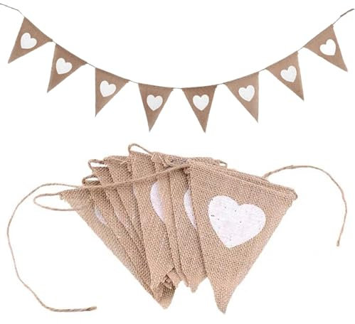 2 banderines de boda, banderines, banderines de boda, decoración de cumpleaños, diseño de corazón, bandera triangular, guirnalda triangular de yute