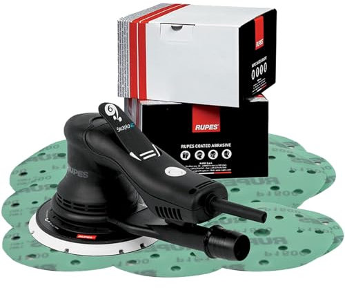 Levigatrice Orbitale Rotorbitale Elettrica BRUSHLESS Carrozzeria Professionale RUPES BIGFOOT Orbita Ø 6mm Platorello MULTIHOLE Ø 150mm 2 Pacchi da 100pz di Dischi Abrasivi RX256A/KITB