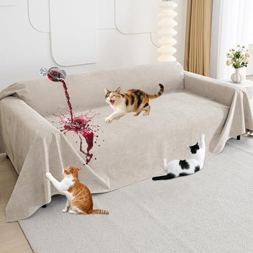 Loiion Sofaschutz Katze, Wasserdicht Rutschfester Couch Khaki, 300x180cm | Sofabezug 2 Sitzer Couch Schutz Katze, Sofabezug Wasserdicht, Schonbezug Sofa für Haustier Kinder Katzen Hunde