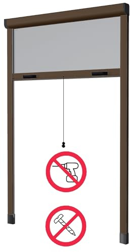 Zanzariera Verticale a Rullo Riducibile, Kit Fai da Te, Vari Colori e Misure, Installazione Senza Viti, Montaggio ad Espansione (Marrone, 100x170)