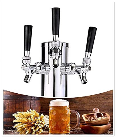 WHITEUQ Dispensador De Bebidas Dispensador De Cerveza, Barril De Cerveza Torre De Cerveza De Columna De Tres Vías, Dispensador De Cerveza, Torre De Cerveza De Material De Acero Inoxidable