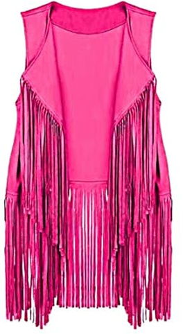 BrightGlow Damfransar väst 70-talet ärmlös väst vintage hippie jacka väst lång väst med tofsar fransväst cardigan hippie gilet väst för kvinnor hippie kostym S