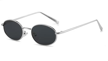 QVKUUT Retro Oval Metallrahmen Sonnenbrille für Damen Herren(Silber/Schwarz)