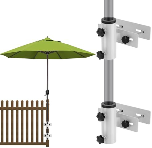 SLIIMU Umbrella Stand for Deck Railing,Patio Fence Umbrella Holder Clamp Outdoor, Adjustable Deck Post Parasol Mount Bracket, Metal Balcony Parasol Base Clip on Porch, Courtyard (B-White)