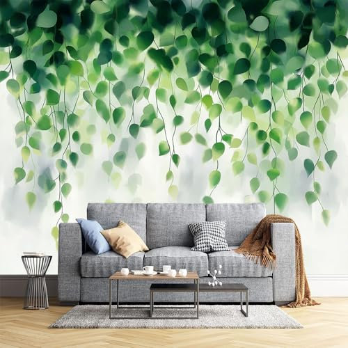 JEDTAKCT 300X210Cm Seidetapete Aquarellrebentapete Elegance Tapete Im Botanische Ästhetik Design Tapete Wandtapete Wohnzimmer Schlafzimmer Flur Strukturtapete