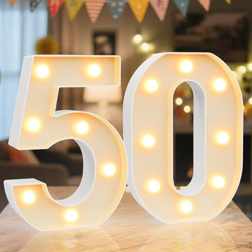 LED Zahlen Lampe Nummer Beleuchtete Ziffern 50,Warmes & Kaltes Weiß Led Leuchtzahlen für Happy Birthday Deko,Party deko,Hochzeitsdeko,Batteriebetriebene,Desktop Wandtischdeko