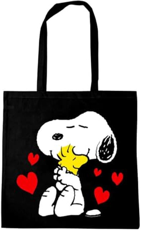 Logoshirt® Peanuts I Snobben & Woodstock I Best Friends I Tryckt Tote Bag I Shoppingväska I Återanvändbar I Med långa handtag I svart I Licensierad Design, Svart