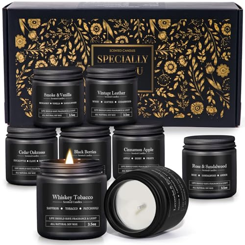 8 Pack Scented Candles for Men, Masculine Candle Gift Set with Smoky & Woody Scents, Soy Wax Aromatherapy Candles for Home, Birthday Gift for Him, Boyfriend, Spring Candles