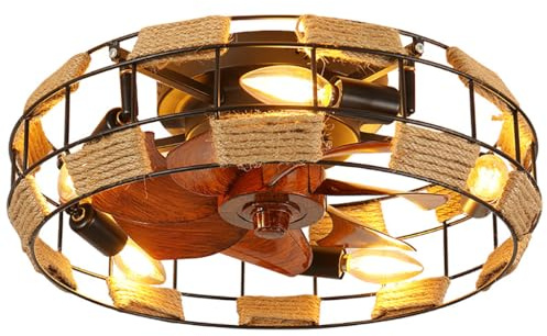 MyLjp Ceiling Fan Light with Lighting Retro Rattan Bamboo Fan Light E27 Silent Ceiling Fan Light 6 Adjustable Wind Speeds Suitable for Bedrooms Living Rooms and Dining Rooms