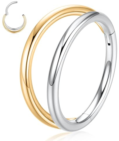 hengkaixuan Doppio anello nasale in acciaio chirurgico Daith Rook Tragus Piercing cartilagine Helix Conch Labbro Orecchini a cerchio per donne, Acciaio inossidabile, Senza Gemstone