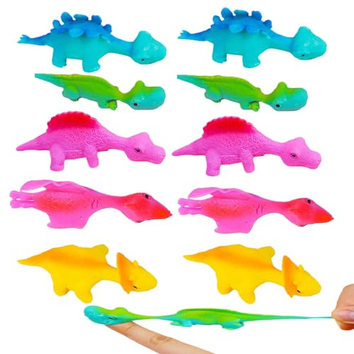 10 Pièces Fronde,Claque Doigts Petard Enfant Lance Pierre,Dinosaures Volants Extensibles,Mini Jouets Pour Filles et Garçons,Cadeaux de Noël d'anniversaire,Caoutchouc,Dinosaure,Couleur Aléatoire