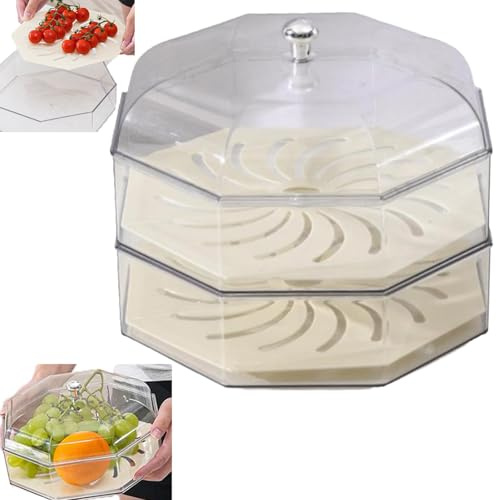 Frutero apilable dividido con tapa transparente y protector de salpicaduras, cubiertas de alimentos perfectas para verduras y aperitivos, incluye bandeja a prueba de moscas y almacenamiento resistente