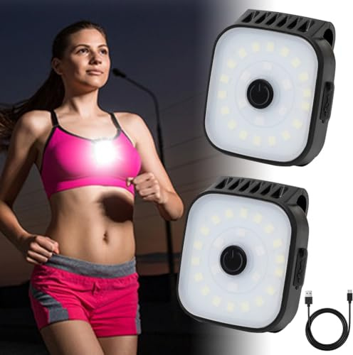 RANJIMA 2 Stück LED Clip Lampe, Outdoor USB Wiederaufladbar, Nacht Clip Lauflicht, Klein Stirnlampe, Sicherheitslicht, Laufzubehör für Laufen Joggen Camping Wandern Klettern