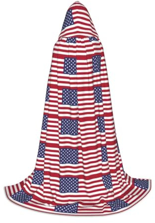 DUWAA Halloween-Kostüm mit amerikanischer Flagge, Halloween, Mittelalter-Kostüm, Umhang für Damen und Herren, Renaissance-Umhang mit Kapuze
