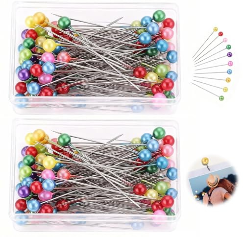 200 stycken stift med huvud, färgglada glashuvuden 38 mm rostfritt stål stift med plasthuvud flera färger glashuvuden systift glaskula sömstift för pyssel sömnad sömnad hantverk