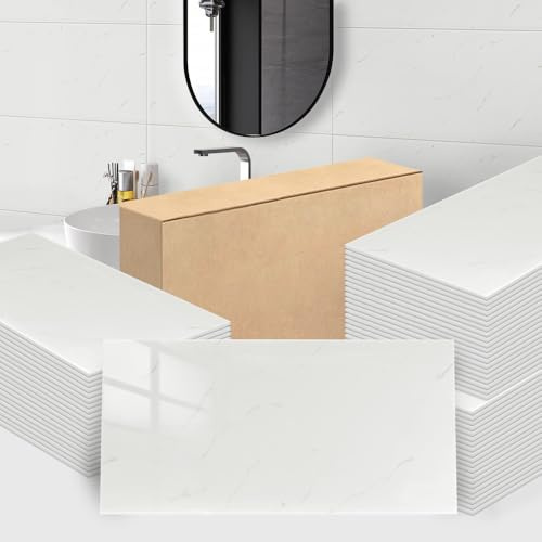 Trafagala 10x Fliesenaufkleber Marmor Weiß - 60 x 30 cm - Selbstklebende Fliesen Bad - Klebefliesen Küche für Küchenrückwand - Wandpaneele Küche Wanddeko Schlafzimmer Wohnzimmer Wandpanele