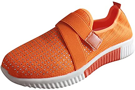 Generiska sneakers damer glitter eleganta, fritidsskor damer sportiga sportskor fashionabla slip-skor tjock sula damskor bekväma promenadskor lätta joggingskor halkfria träningsskor, apelsin, 39 EU