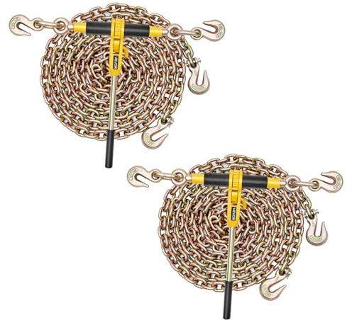 VEVOR Cadena Tensora con Trinquete, Juego de 2, Capacidad 3629 kg con Cadena 8 mm x 3,9 m Compatible 8 a 10 mm, Tensor de Cadena con Trinquete y Ganchos Ajustables para Amarre de Carga Camión Remolque