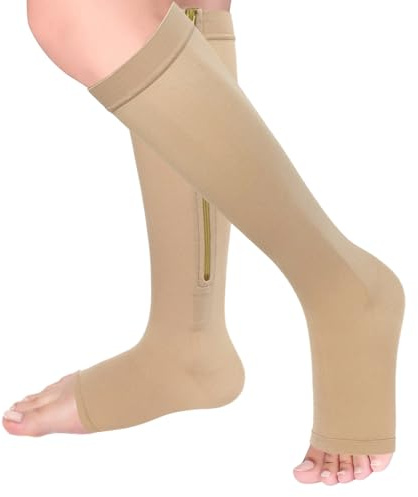 Open Toe Compression Socks 20-30 mmHg, Zipper Compression Socks