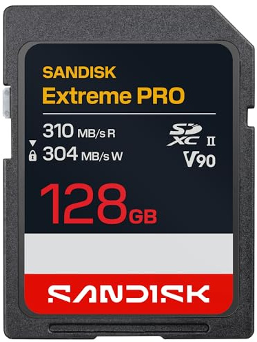 SANDISK Extreme PRO SD UHS-II V90 Karte mit 128 GB (Lesegeschwindigkeiten von bis zu 310 MB/s, Schreibgeschwindigkeiten von bis zu 304 MB/s, kompatibel mit DSLR-Kameras und spiegellosen Kameras)