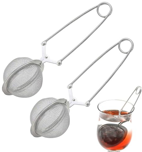 2 Stück Teeei für Losen Tee, 304 Edelstahl Kugel Form Teefilter, Tea Infuser mit Pressen langem Griff für Loser Tee, Gewürze, Rose, Kaffee