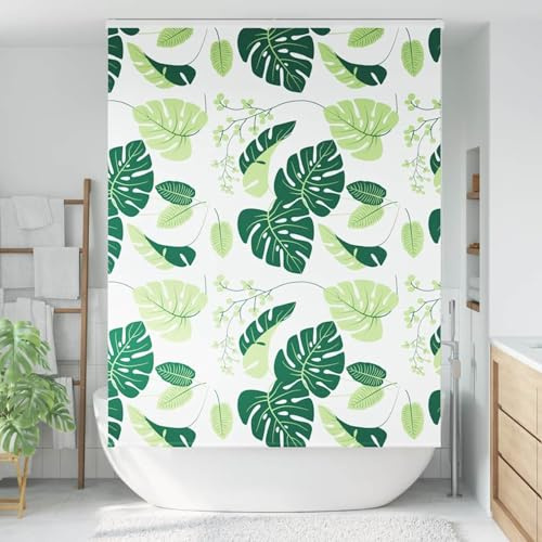Gecheer Duschrollo mit Kassette 160x240 cm Stoffbreite 156 cm Grüne Blätter, Duschrollo mit Seitenzug Wasserdichtes Duschvorhang Rollo für Badewanne4014974