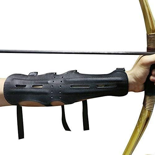 e5e10 Archery Leather Arm Guard Long 4 Straps Forearm Protective Gear Hunting Arrow Bow
