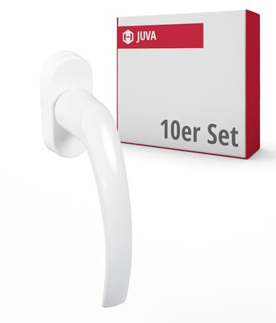 JUVA Fenstergriff weiß | 10 Stück | Terrassentür Griff Aluminium auf Oval-Rosette | Drehkipp-Rasterolive ohne Schließzylinder | Balkontür Griff für Fenster & Terrassentür | Türgriff Balkontür außen