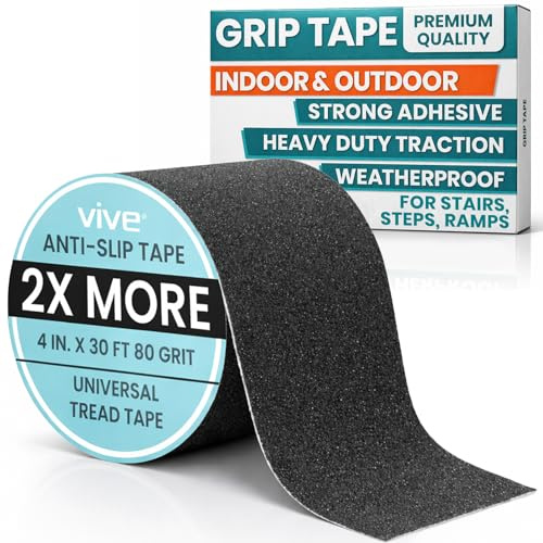 Vive Anti-Slip Tape (30 Feet) - Grip Tape High Traction Tread for Indoor and Outdoor Use - Heavy Duty Waterproof Stickers for Safety, Stairs, Deck, Steps - Non Skid Adhesive for Elderly, Men, Women