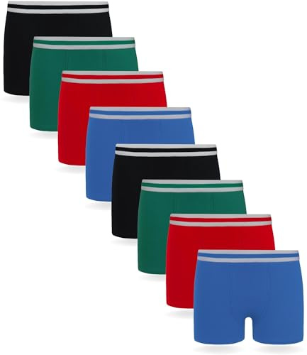 FM London 8-pack boxershorts för pojkar med elastiskt midjeband – bekväm passform barn hipster boxershorts i bomullsrik underkläder med hållbar konstruktion – supermjuk, Klassisk blandad, 13 år