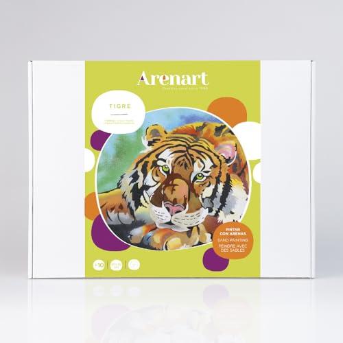 ARENART | 1 Blatt Tiger Motiv 46x38cm | mit farbigem Sand malen | Kunsthandwerk für Erwachsene und Jugendliche Einfaches Zeichnen | Malen nach Zahlen | +9 Jahre