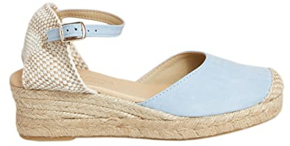 No es lo mismo – Espadrille – sandaler av jute med kilklack för kvinnor | platåskor 3 remmar Espadrille spänne | stängd sko spets | Färg: Sandfärg, grön, rosa, marinblå och mer, - Aquamarine - 40 EU