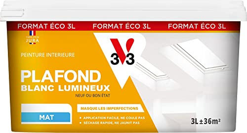 V33 Peinture plafond blanche mat, PLAFOND BLANC LUMINEUX, 3L | Neuf ou bon état, Masque les imperfections, Application facile ne coule pas, Séchage rapide