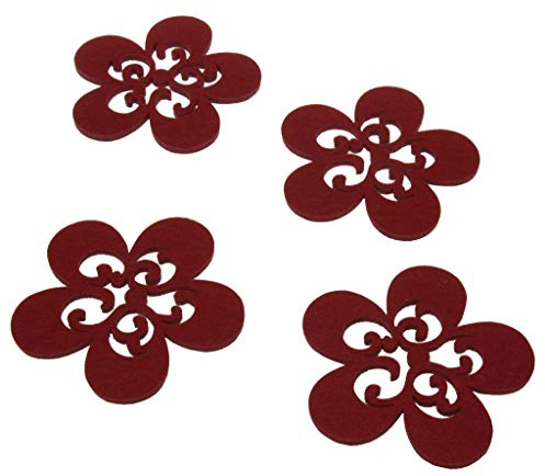 Glas Untersetzer aus Filz Blume - 12 Stück - Bordeaux - Glasuntersetzer - Filzuntersetzer - Filzblumen - in der Holzbox 10 x 10 x 0,5 cm - 21058-38
